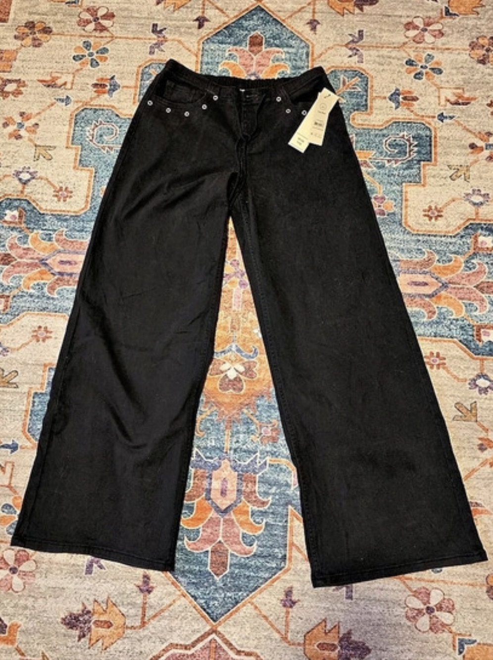 Wide Leg Jeans in Black Size S